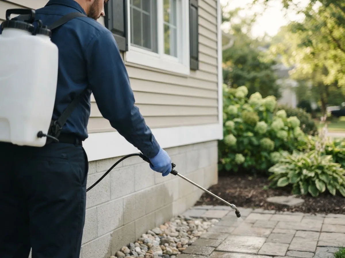 Pest control technician inspecting a home in Middletown, IL